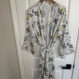 Monique Lhuillier For Potter Barn Lemon Floral Kimono Robe Cottagecore M/L